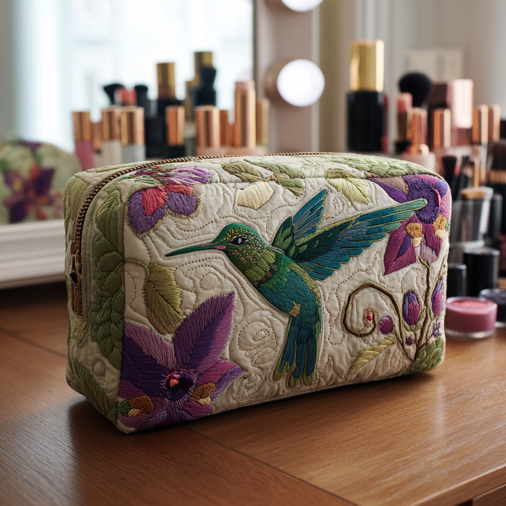 Quilted cosmetic bag - Hummingbird garden — view 1