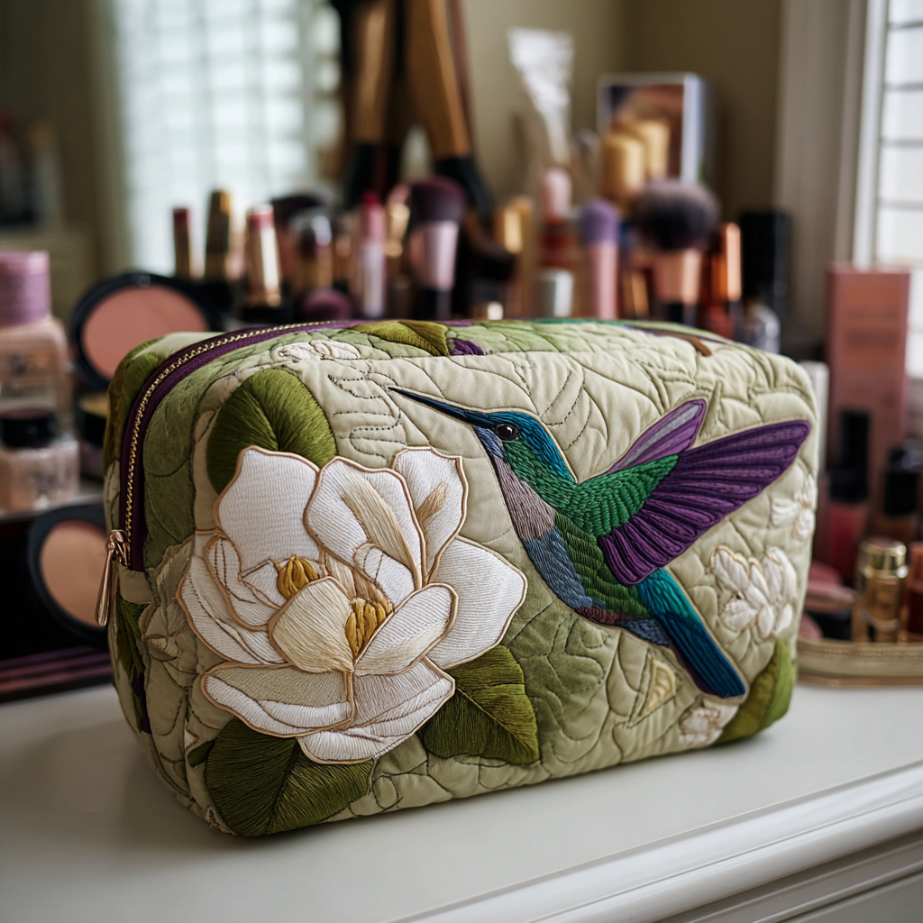 Quilted cosmetic bag - Hummingbird meadow — view 1