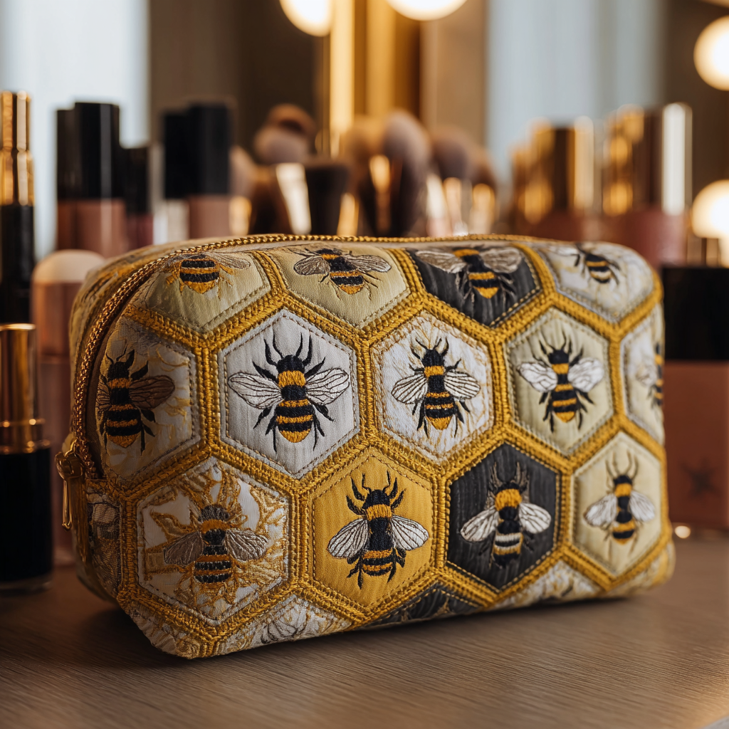 Quilted cosmetic bag - Garden of Bees — view 1