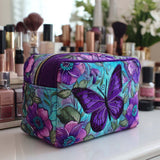 Quilted cosmetic bag - Butterfly and flowers — view 1