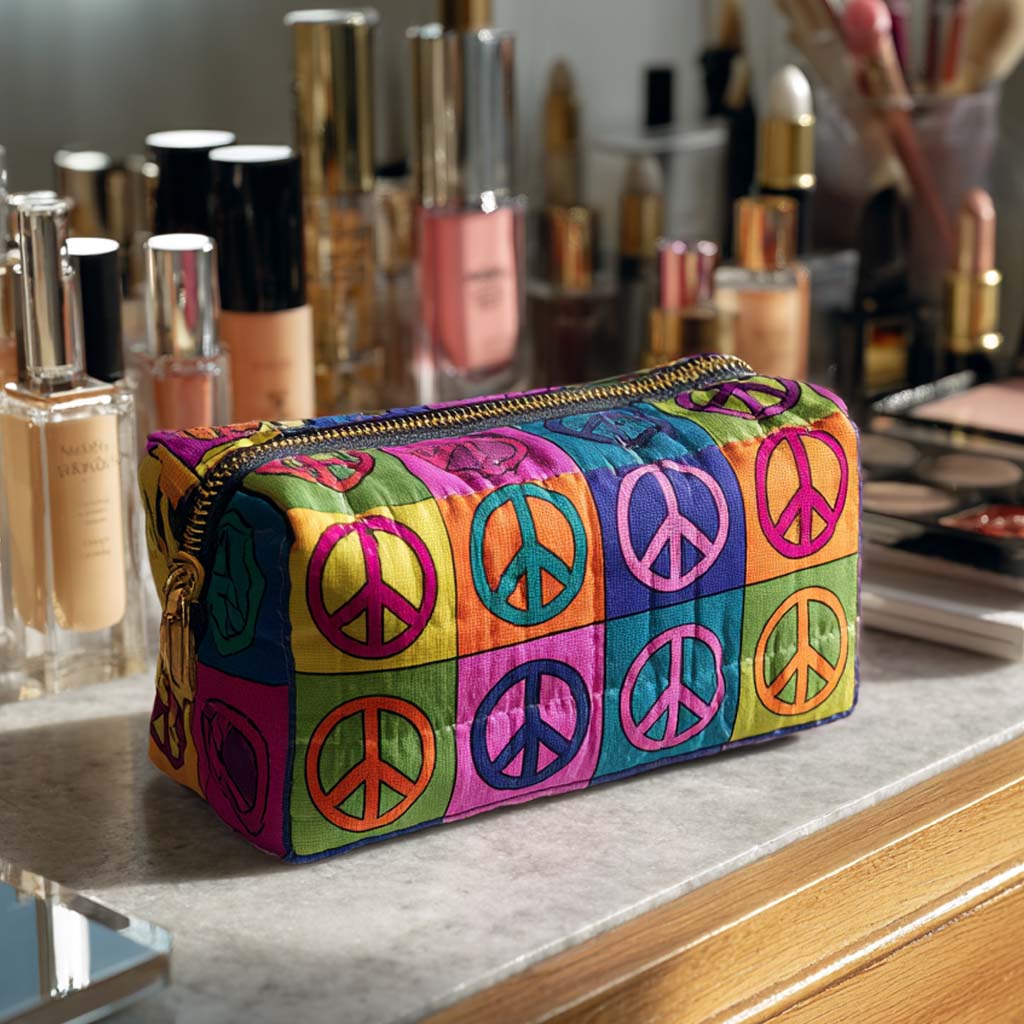 Quilted cosmetic bag - Retro peace sign — view 1