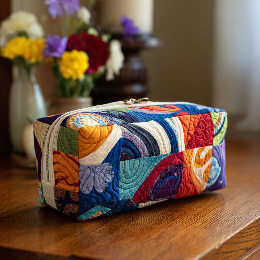 Quilted Cosmetic Bag - Retro Waves — view 1