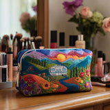 Quilted Cosmetic Bag - Retro Travel Pattern — view 1