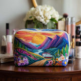 Quilted Cosmetic Bag - Retro Travel Pattern — view 1