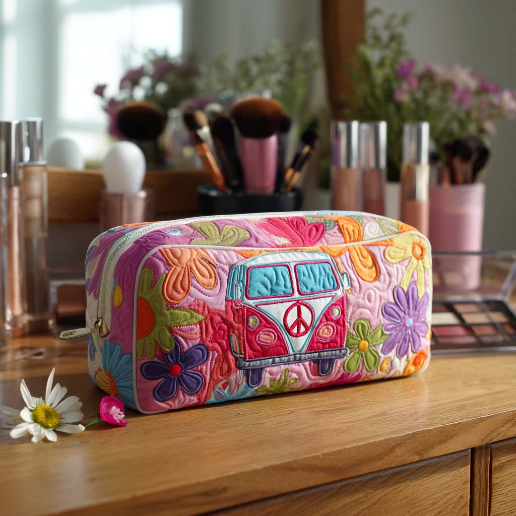 Quilted cosmetic bag - Retro floral pattern — view 1