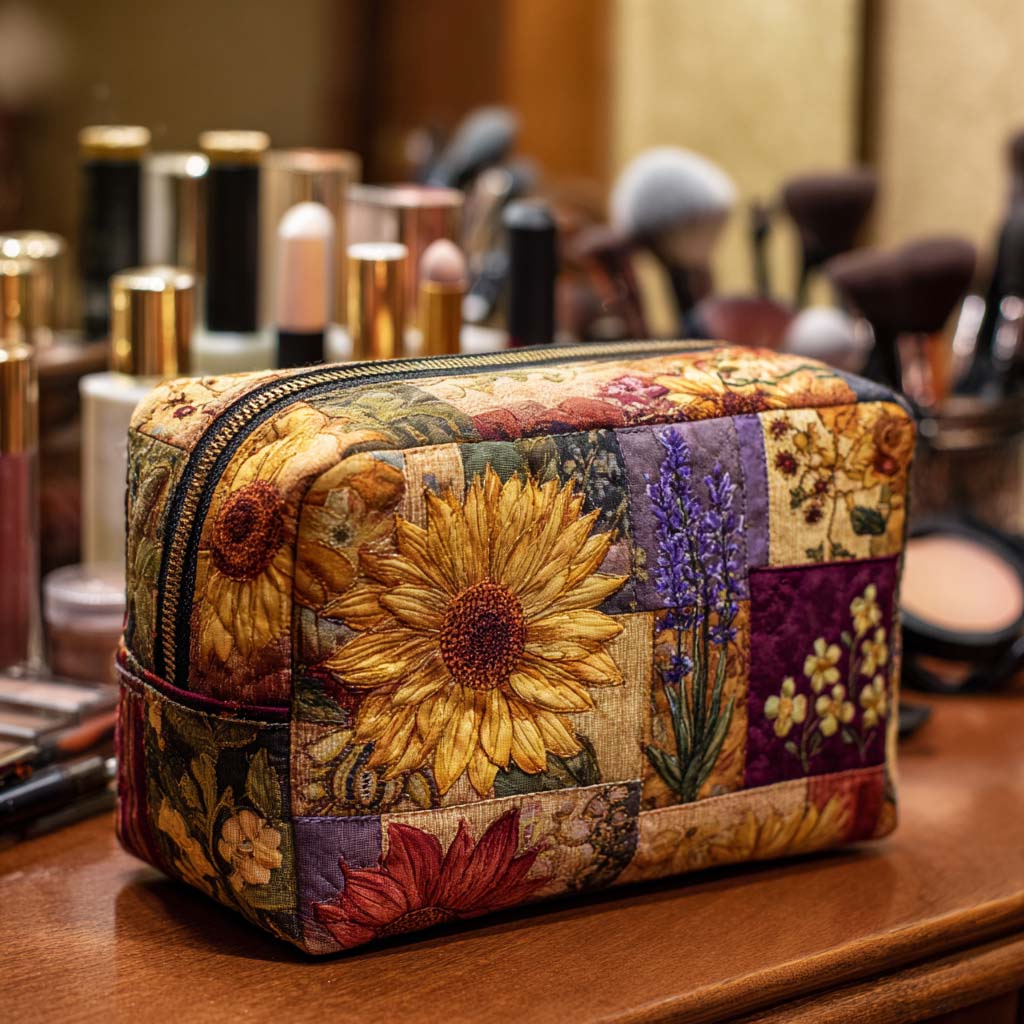 Quilted Cosmetic Bag - Rustic Sunflower — view 1