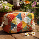 Quilted cosmetic bag - colourful retro pattern — view 1