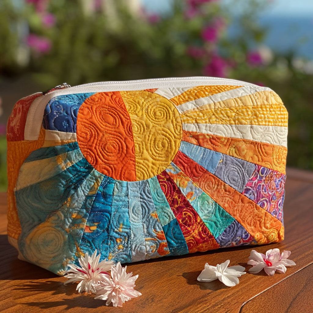 Quilted cosmetic bag - colourful retro pattern — view 1
