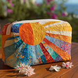 Quilted cosmetic bag - colourful retro pattern — view 1
