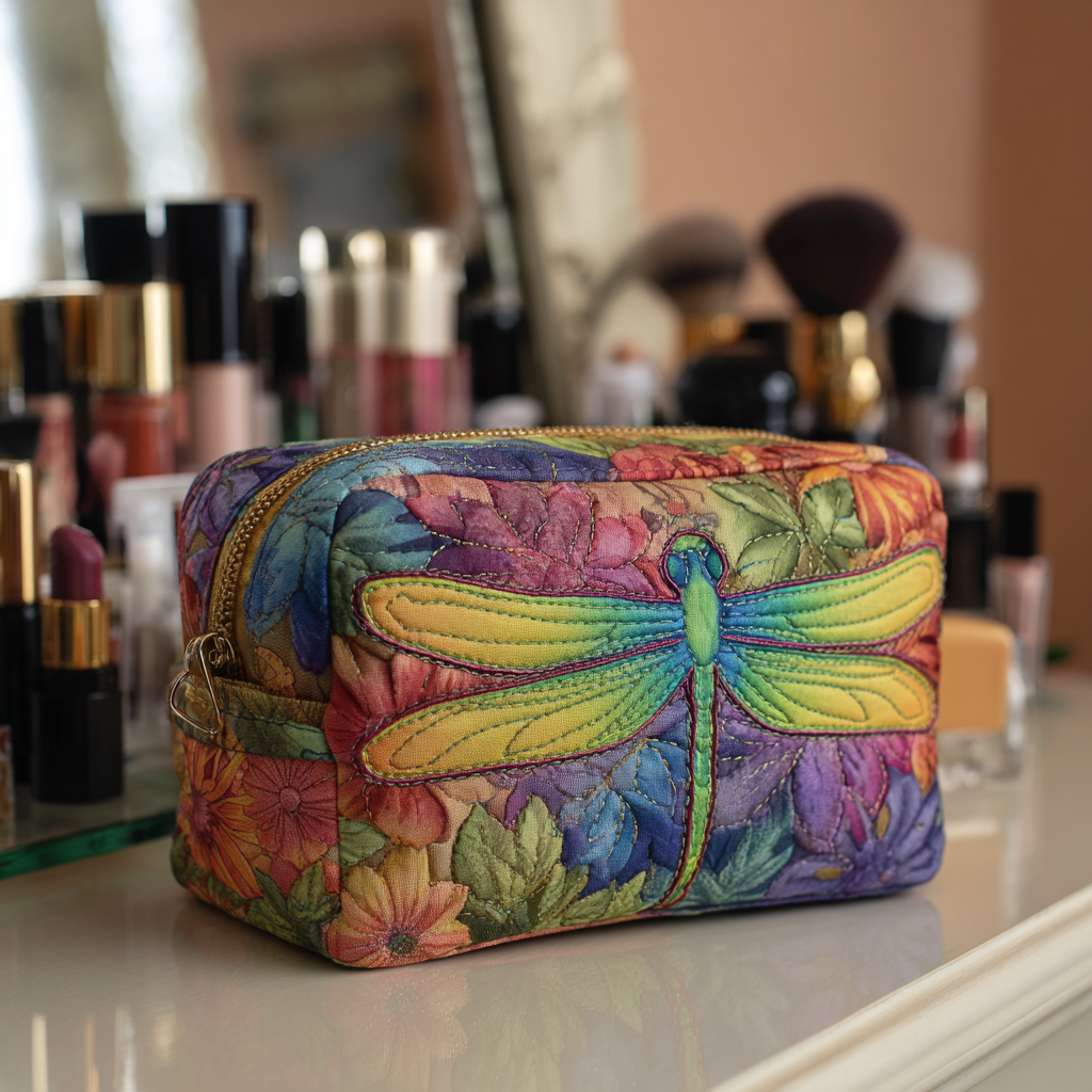 Quilted cosmetic bag - Dragonfly meadow — view 1