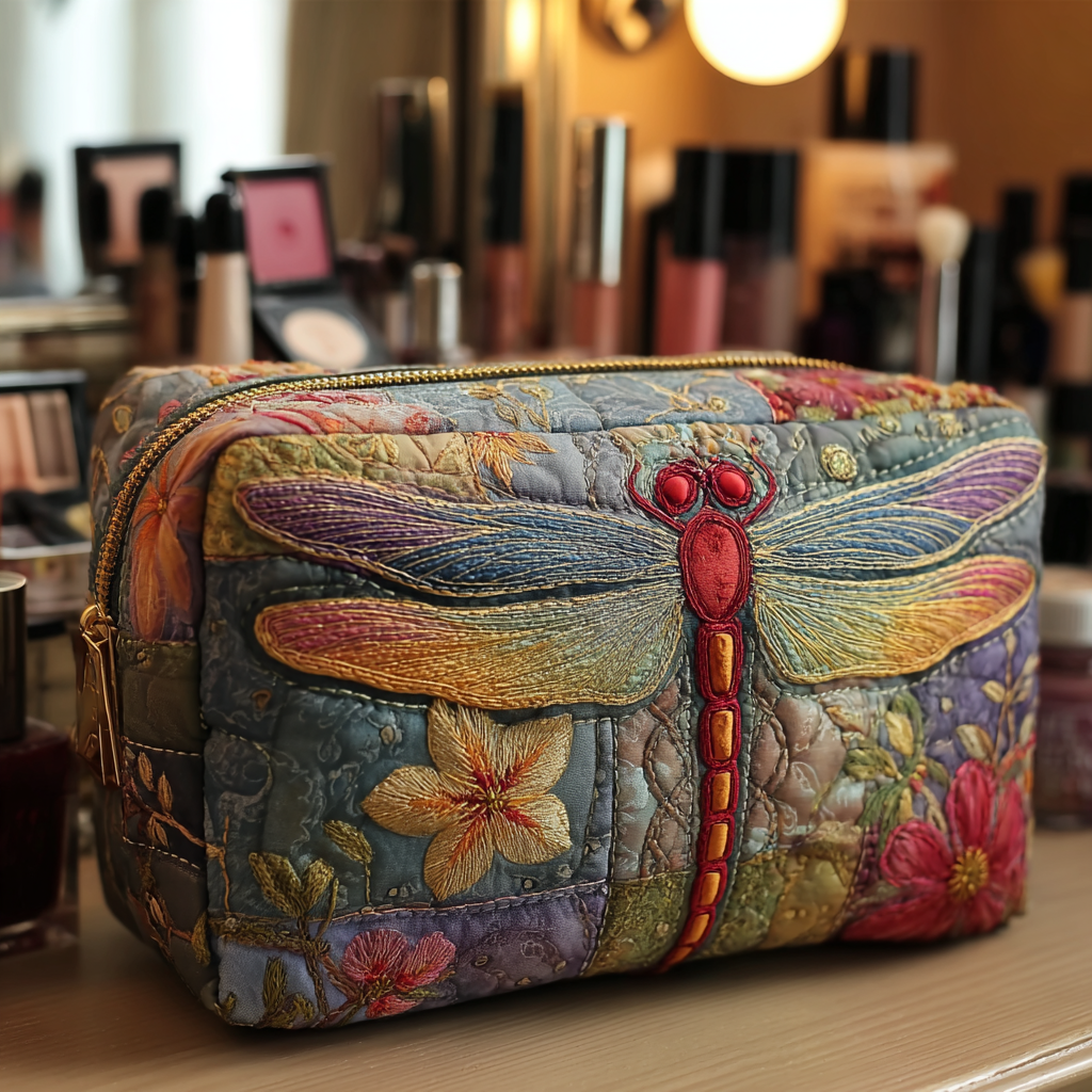 Quilted cosmetic bag - Dragonfly meadow — view 1
