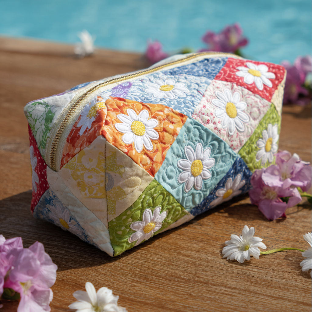 Quilted cosmetic bag - Flower pattern — view 1