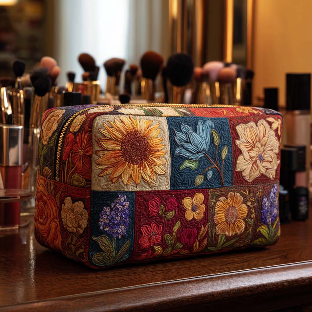 Quilted cosmetic bag - Flowers — view 1