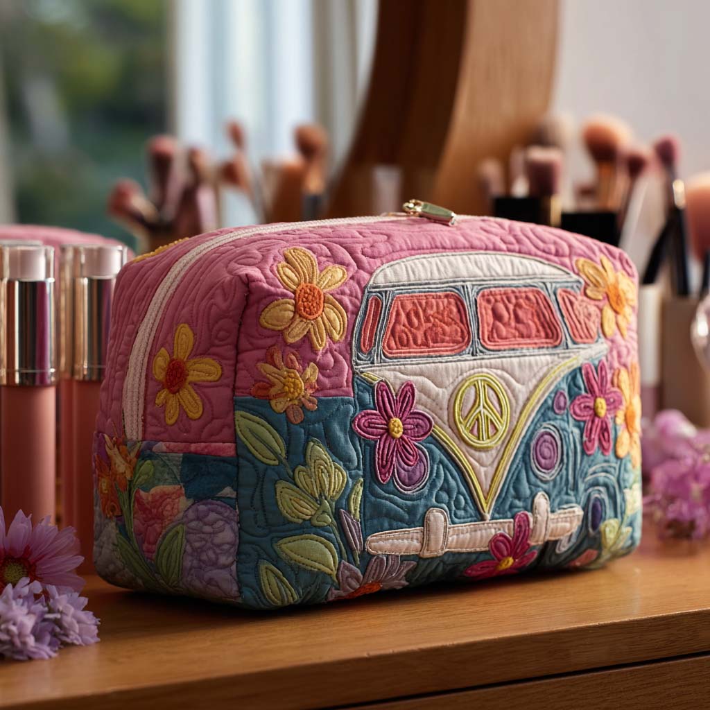 Quilted cosmetic bag - Floral retro journey — view 1