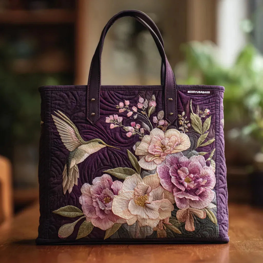 Melody - quilted bag, hummingbird and orchid — view 1