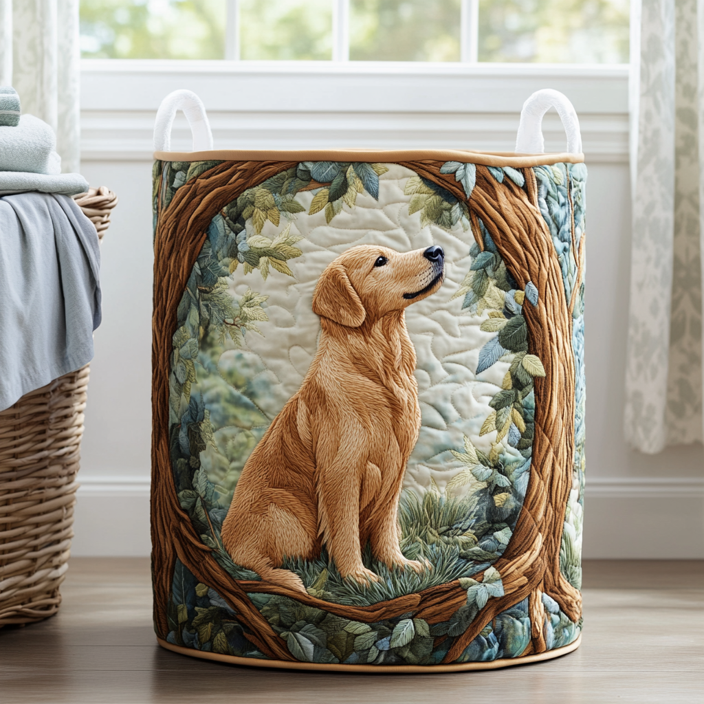 Quilted laundry basket - Golden retriever — view 1
