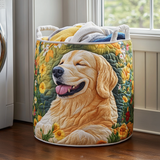 Quilted laundry basket - Golden retriever and flowers — view 1