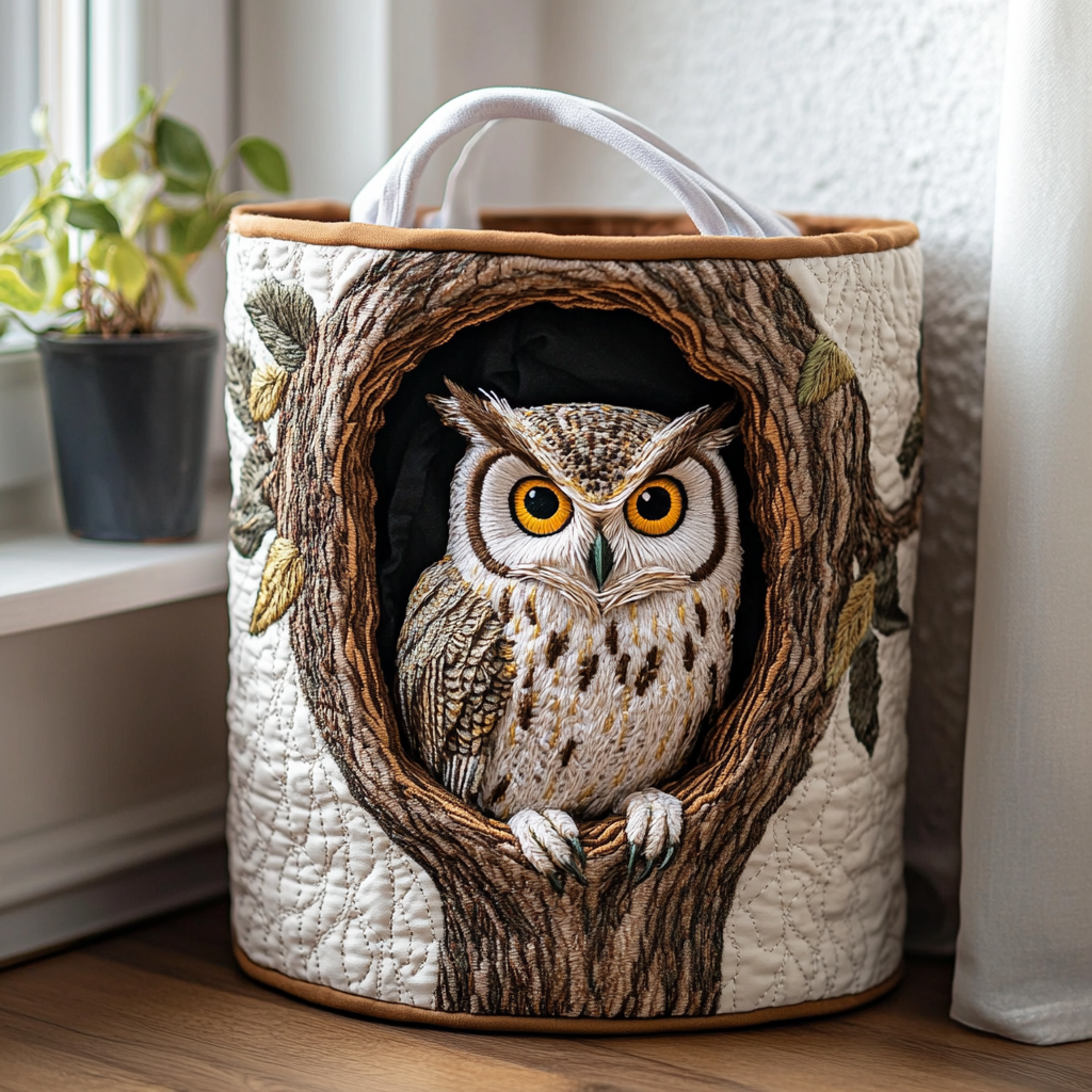 Quilted laundry basket - Owl — view 1