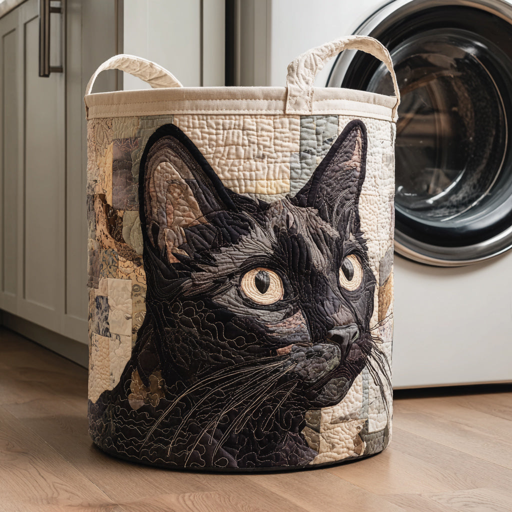 Quilted Laundry Basket - Black Cat — view 1
