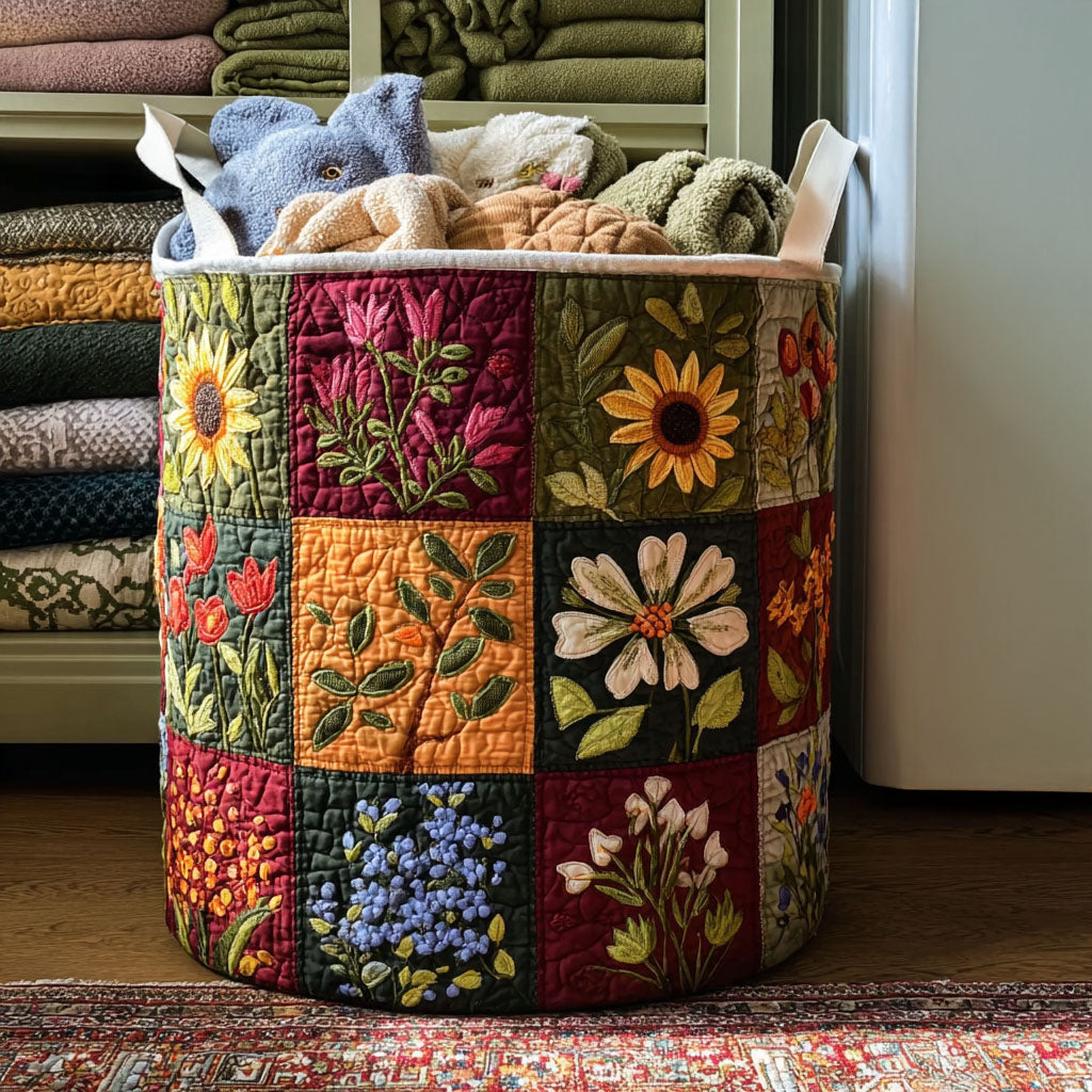 Quilted laundry basket - Delicate flowers — view 1