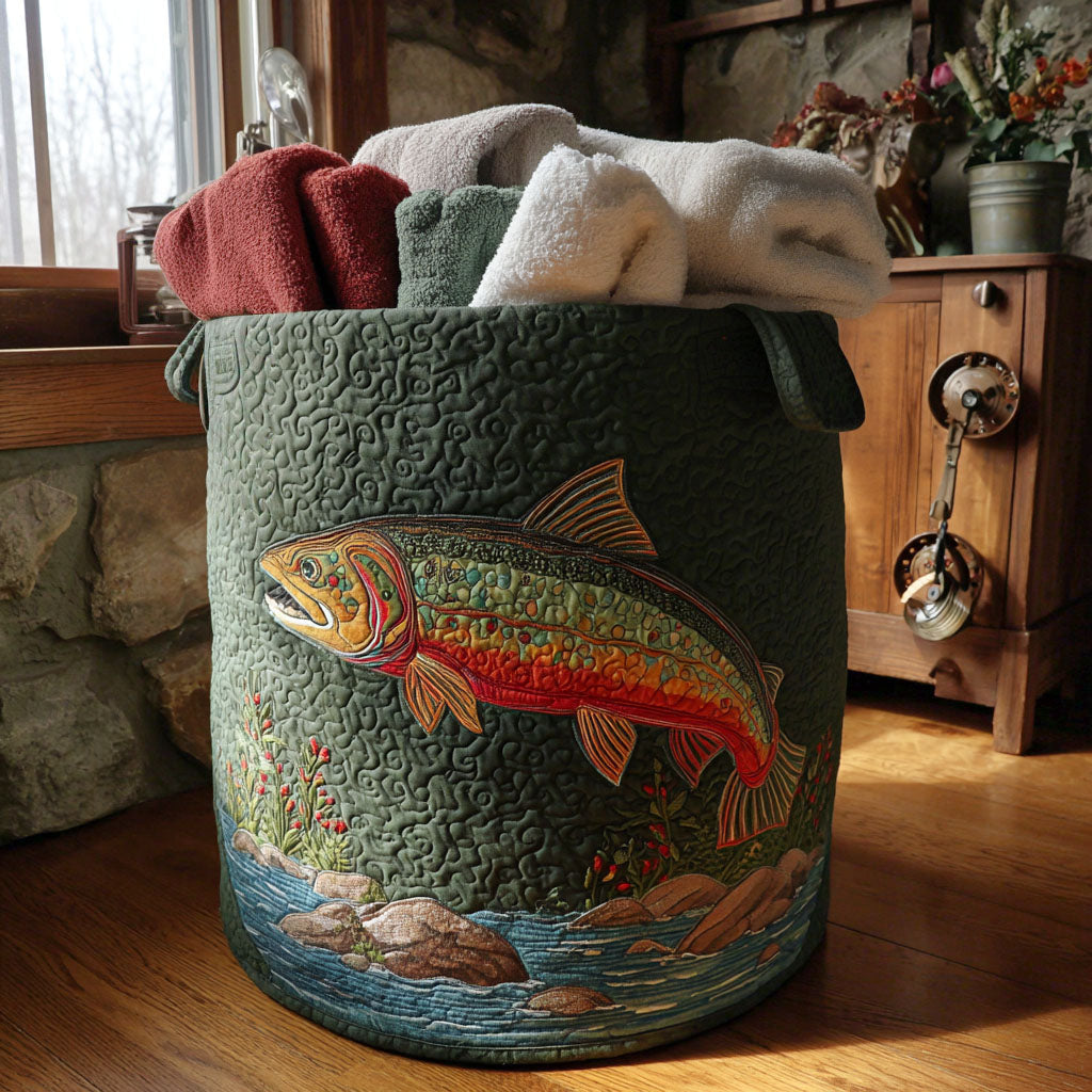 Quilted laundry basket - Fish and natural scenery — view 1