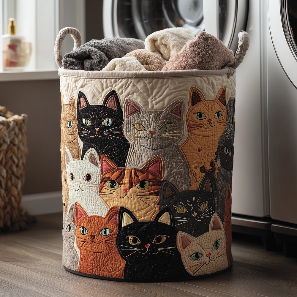 Quilted laundry basket - cosy cat — view 1