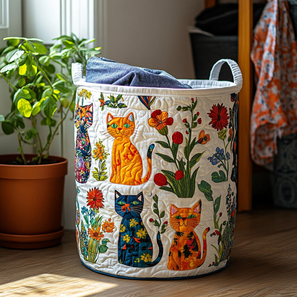Quilted laundry basket - cosy cat — view 1