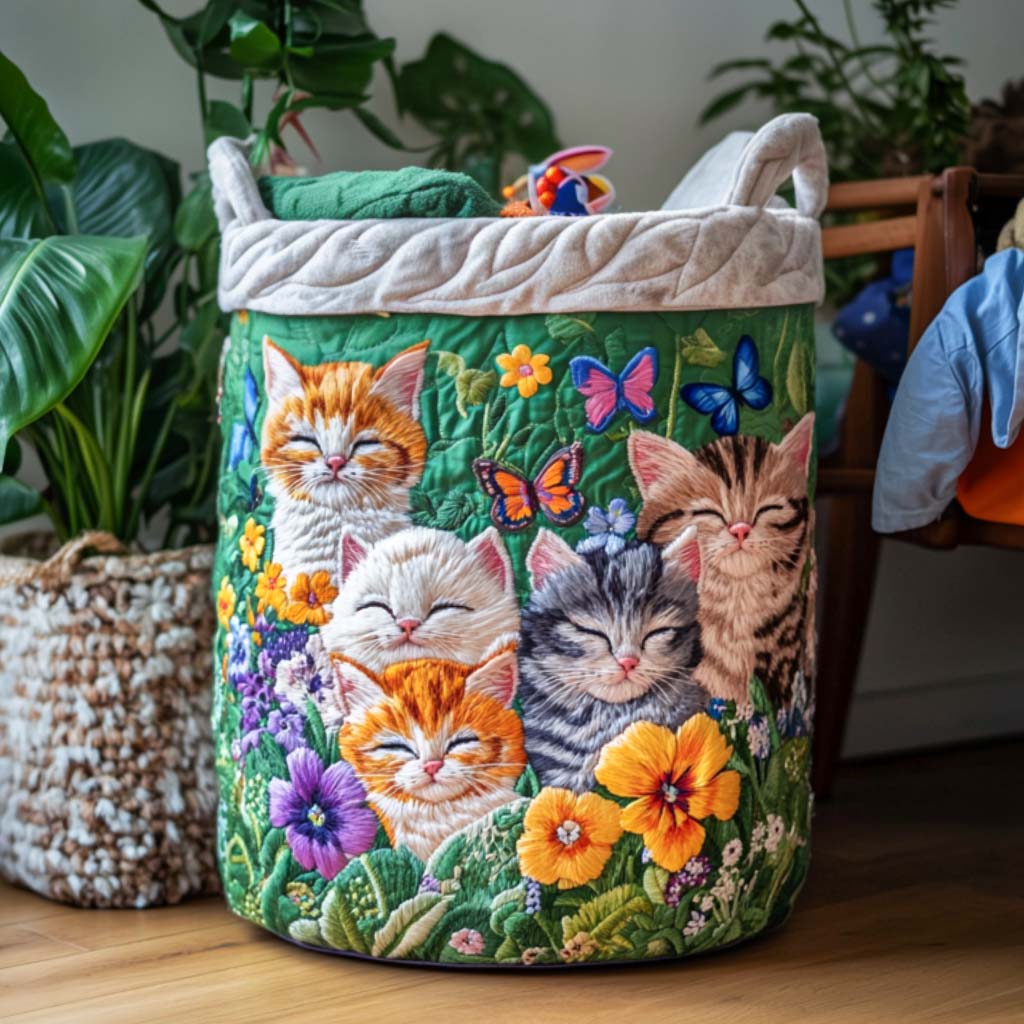 Quilted laundry basket - cosy cat — view 1