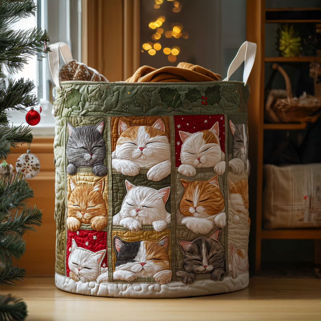 Quilted laundry basket - cosy cat — view 1