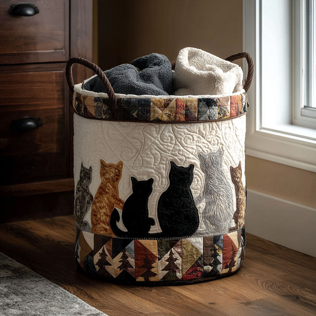 Quilted laundry basket - cosy cat — view 1