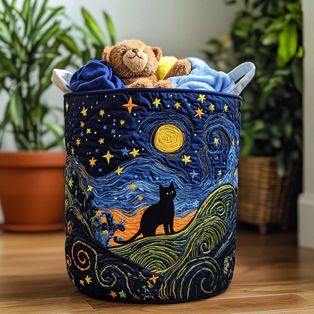 Quilted laundry basket - cosy cat — view 1