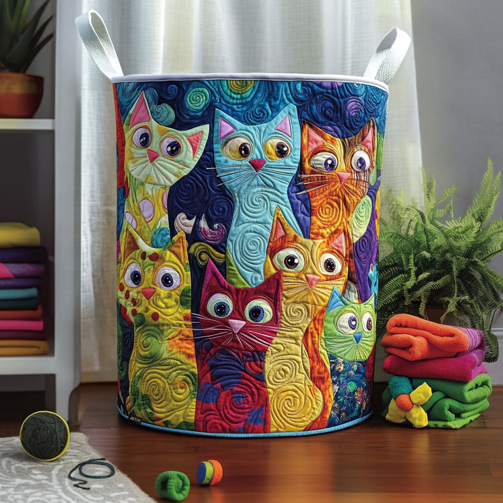 Quilted laundry basket - cosy cat — view 1