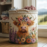 Quilted Laundry Basket - Highland Cow and Flowers — view 1