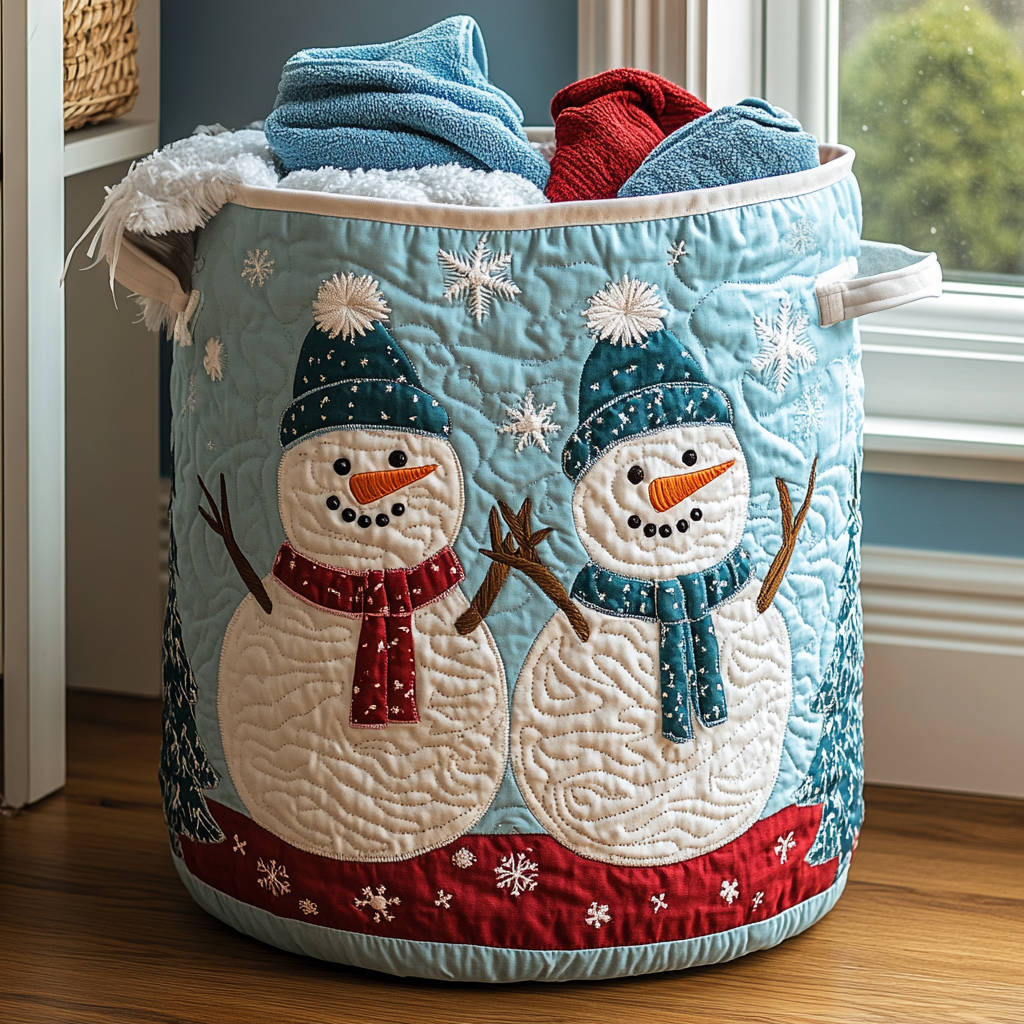 Quilted laundry basket - Snowman — view 1
