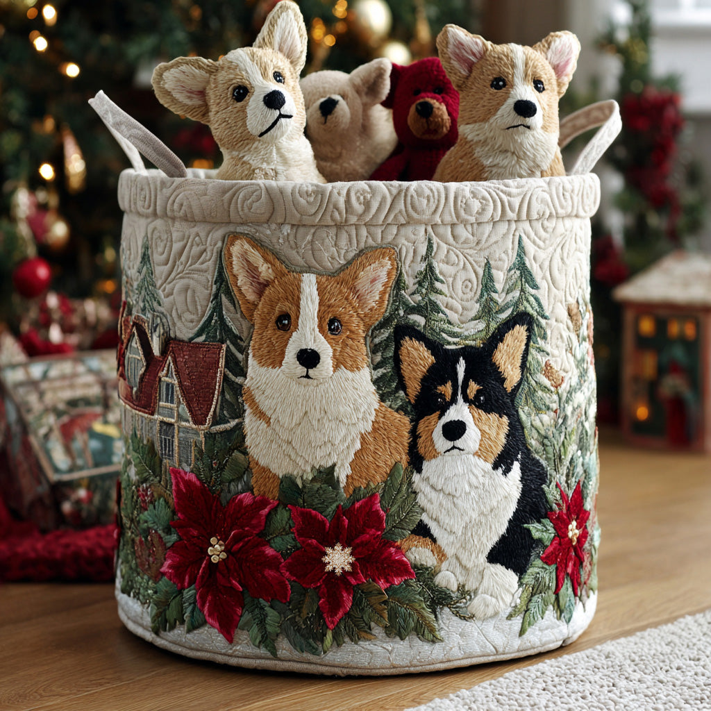 Quilted laundry basket - Christmas corgi — view 1
