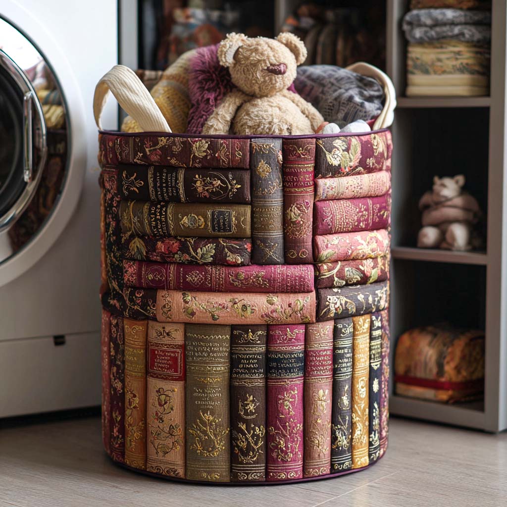 Quilted laundry basket - Books and flowers — view 1