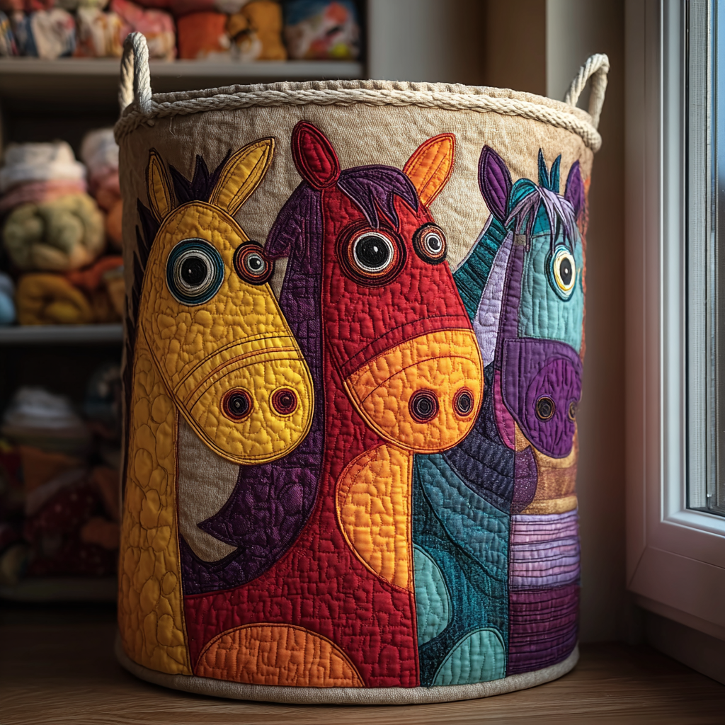 Quilted laundry basket - Horse — view 1
