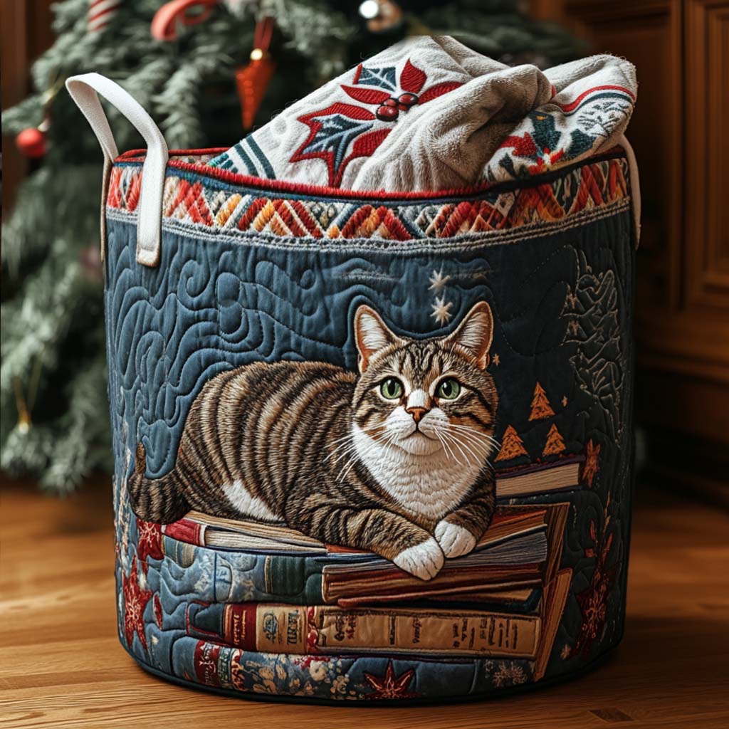 Quilted laundry basket - Cat and holiday details — view 1