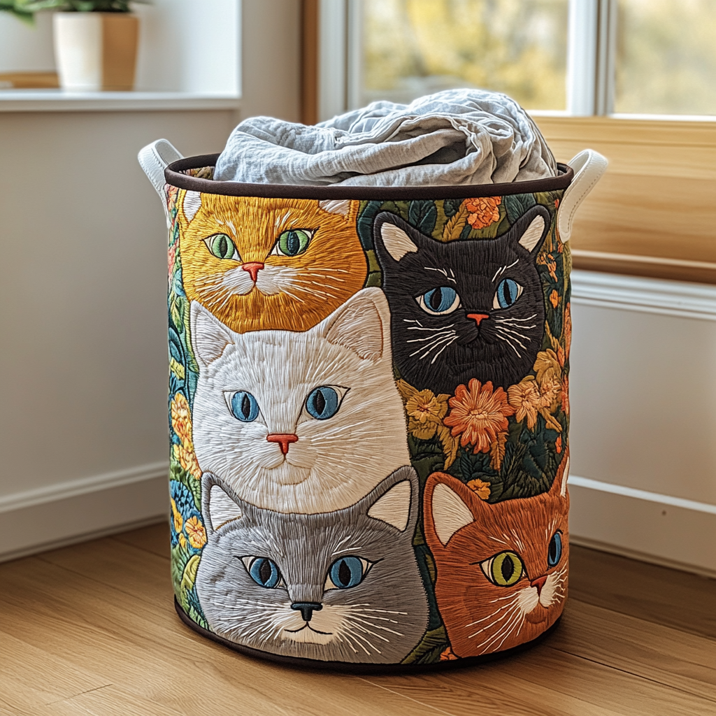 Quilted laundry basket - Cats and flowers — view 1