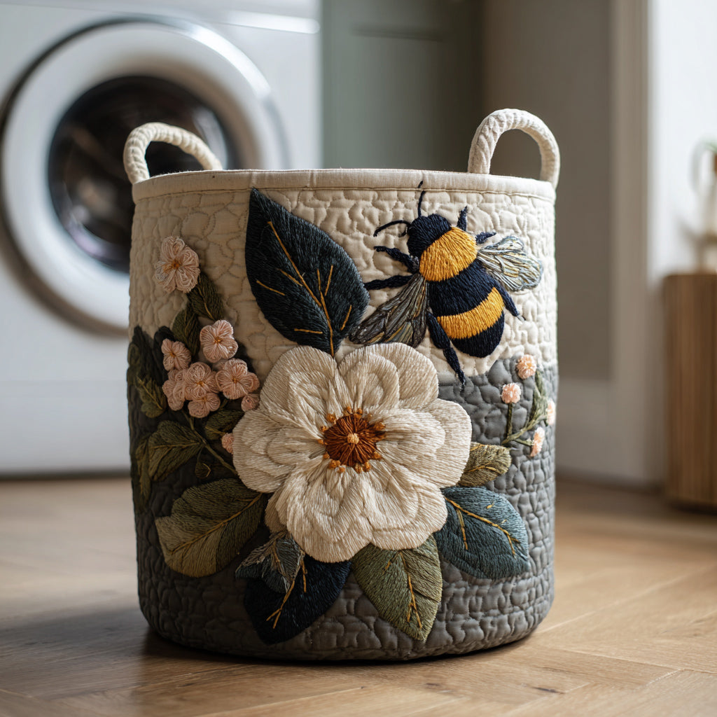 Quilted laundry basket - Bees and flowers — view 1