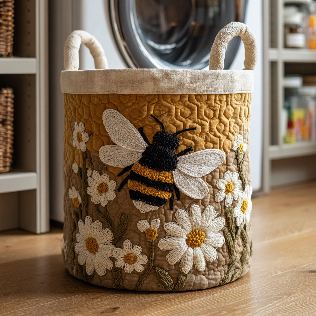 Quilted laundry basket - Bees and flowers — view 1