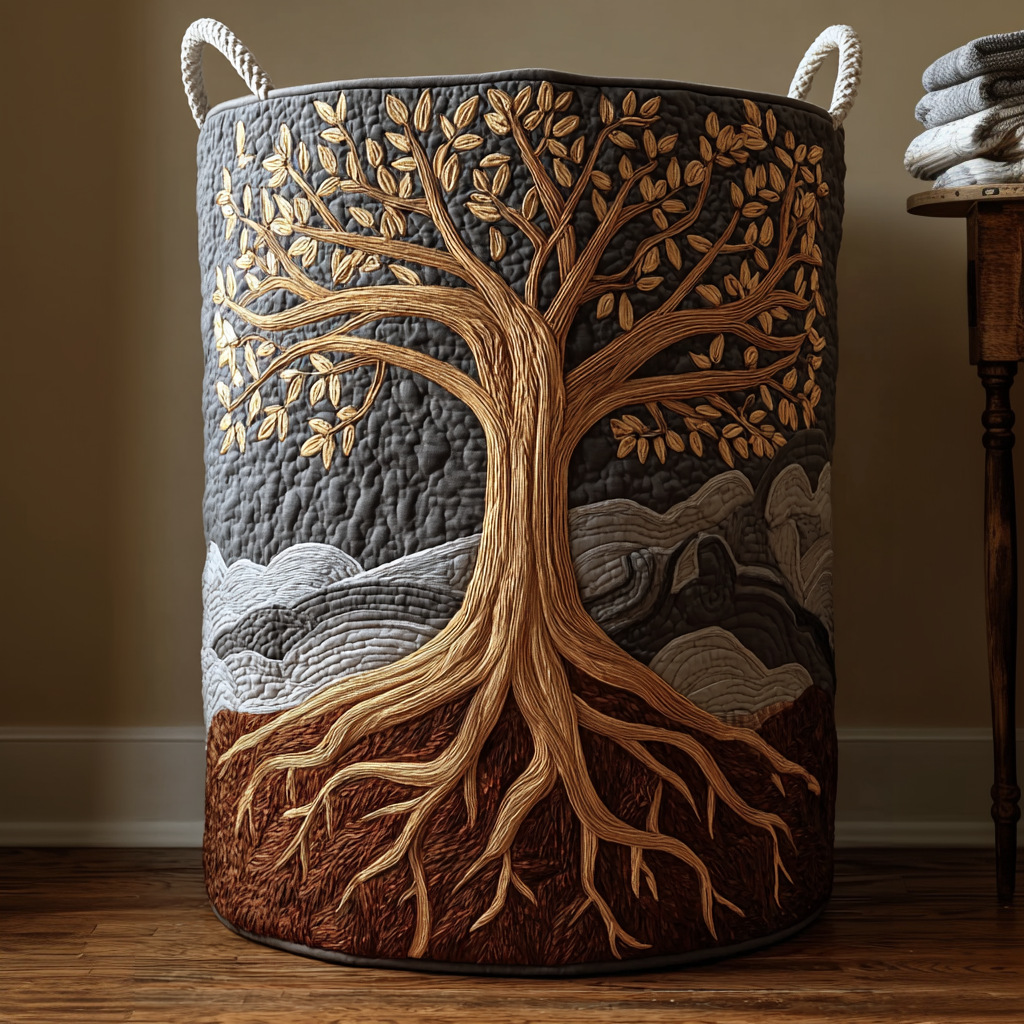 Quilted laundry basket - Patterned natural landscape — view 1