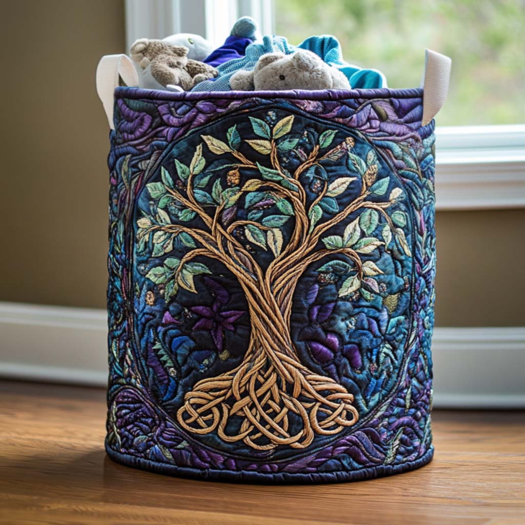 Quilted laundry basket - Patterned natural landscape — view 1