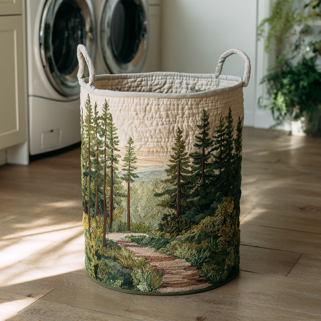 Quilted laundry basket - Patterned natural landscape — view 1