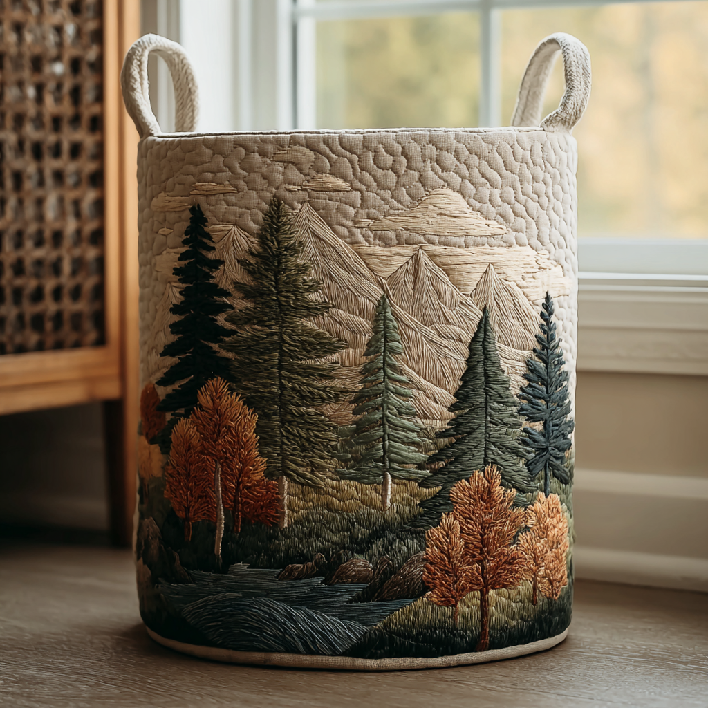 Quilted laundry basket - Patterned natural landscape — view 1