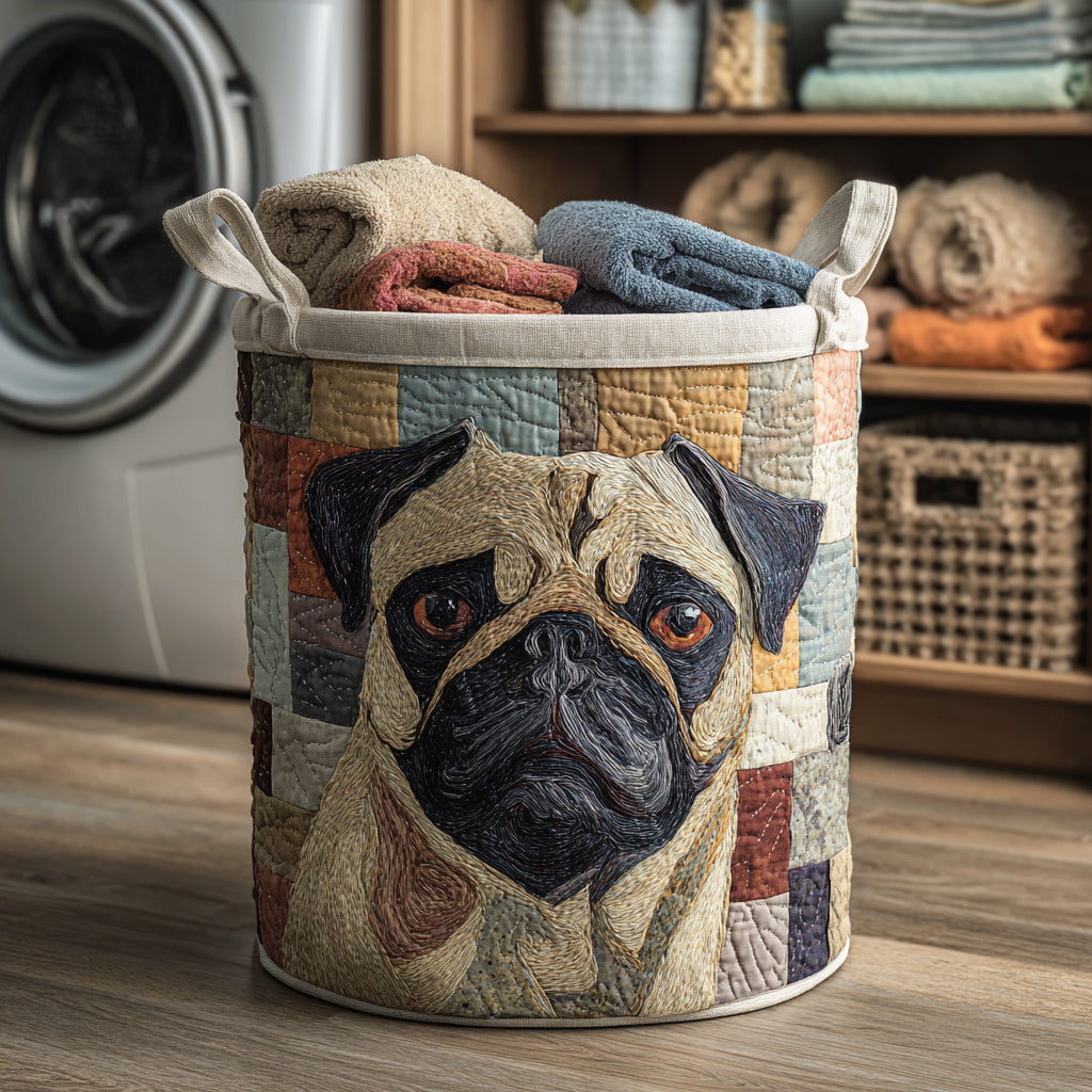 Quilted laundry basket - Pug rustic style — view 1
