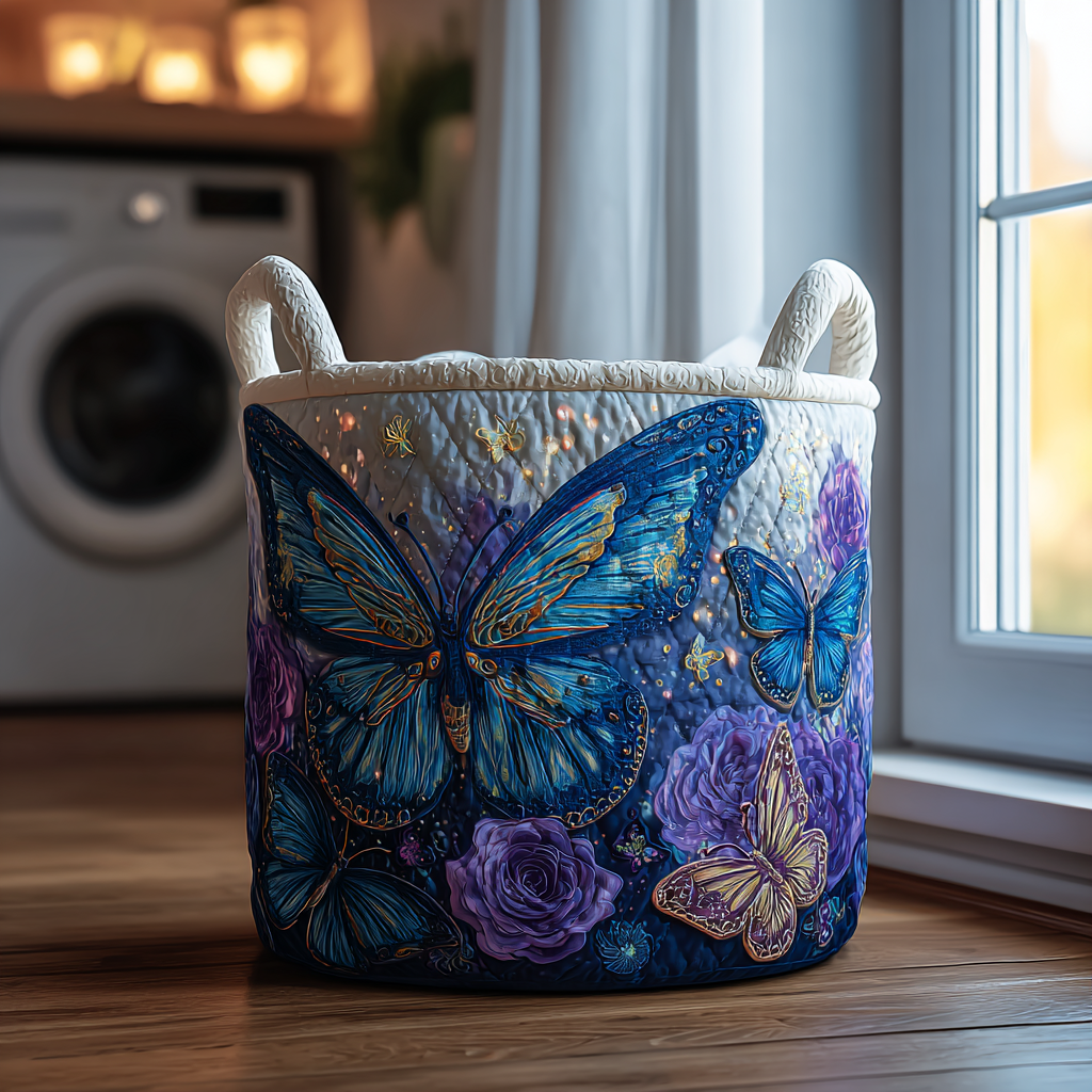 Quilted laundry basket - Butterfly and flowers — view 1