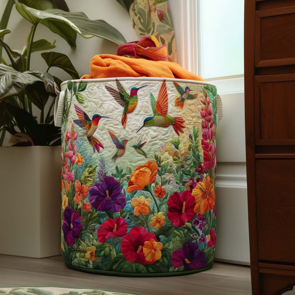 Quilted laundry basket - Butterfly and flowers — view 1