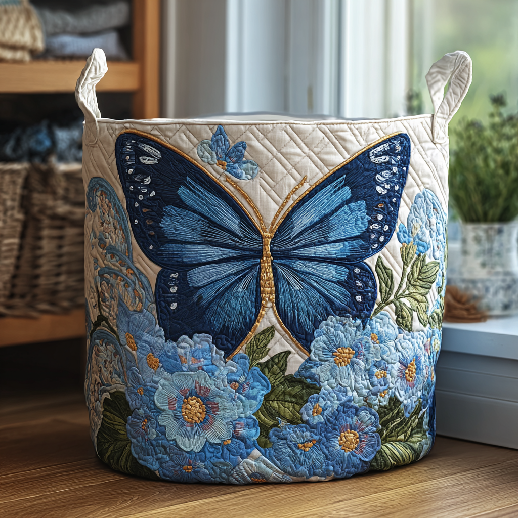 Quilted laundry basket - Butterfly and flowers — view 1