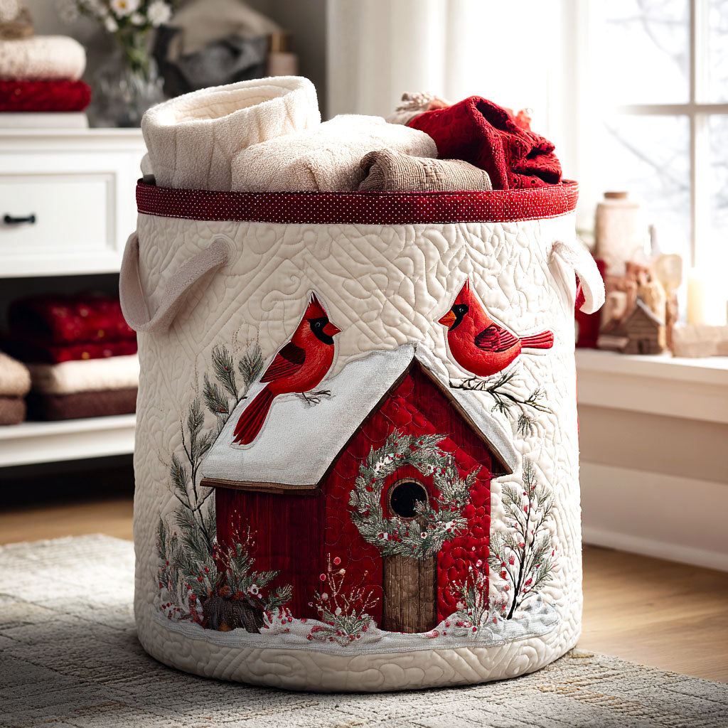 Quilted Laundry Basket - Red Cardinal Finch — view 1